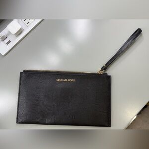 SOLD - Michael Kors Black Pebbled Leather Zip Wristlet